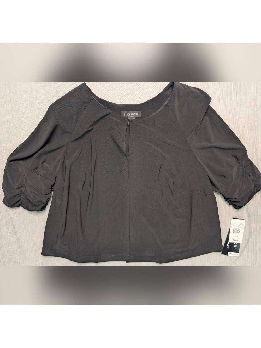 NWT Perceptions New York  Cardigan Black Half Sleeve Open Front Stretch Size 20W